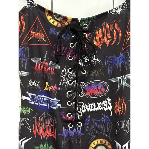 Current Mood Women's Med Bodycon Mini Dress Metal Rock Band Logos Punk Metalcore - Picture 3 of 12